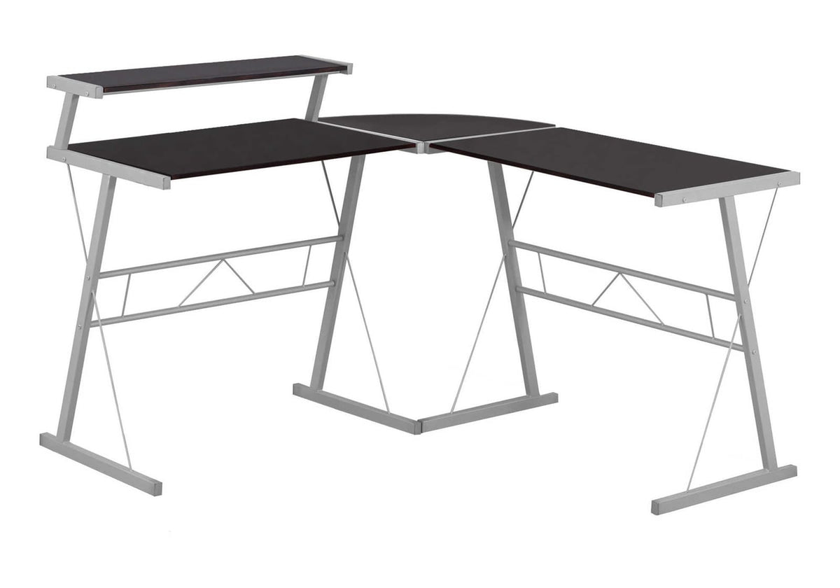 Espresso L-Shaped Computer Desk with Storage Shelf for Home Office