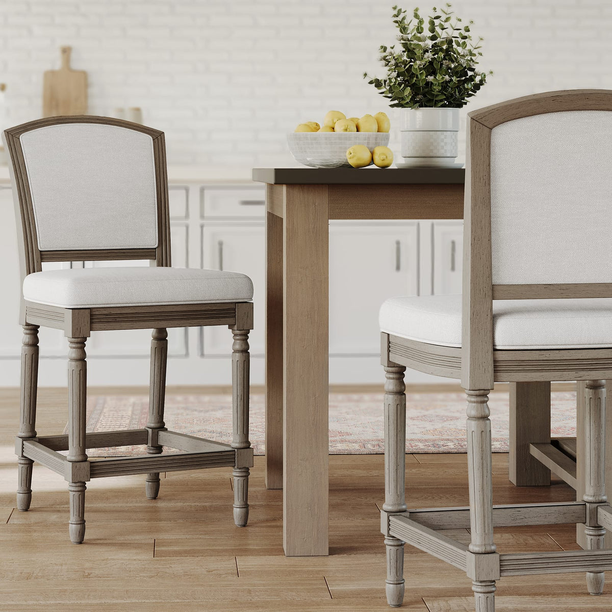 Gray Counter Height Bar Stool - Wood & Fabric for Bedroom