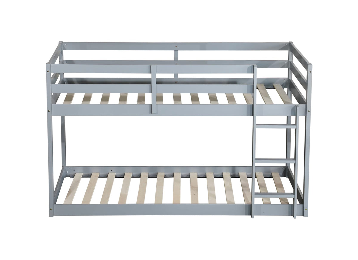 Twin Over Twin Bunk Bed - Grey Rubber Wood Frame for Bedroom
