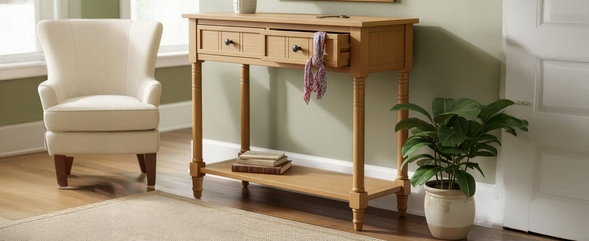 TREXM Daisy Series Console Table - Natural Solid Wood