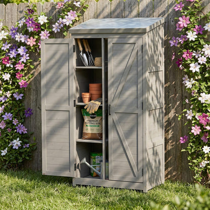 Grey Solid Wood Outdoor Storage Cabinet for Garden Patio Organization