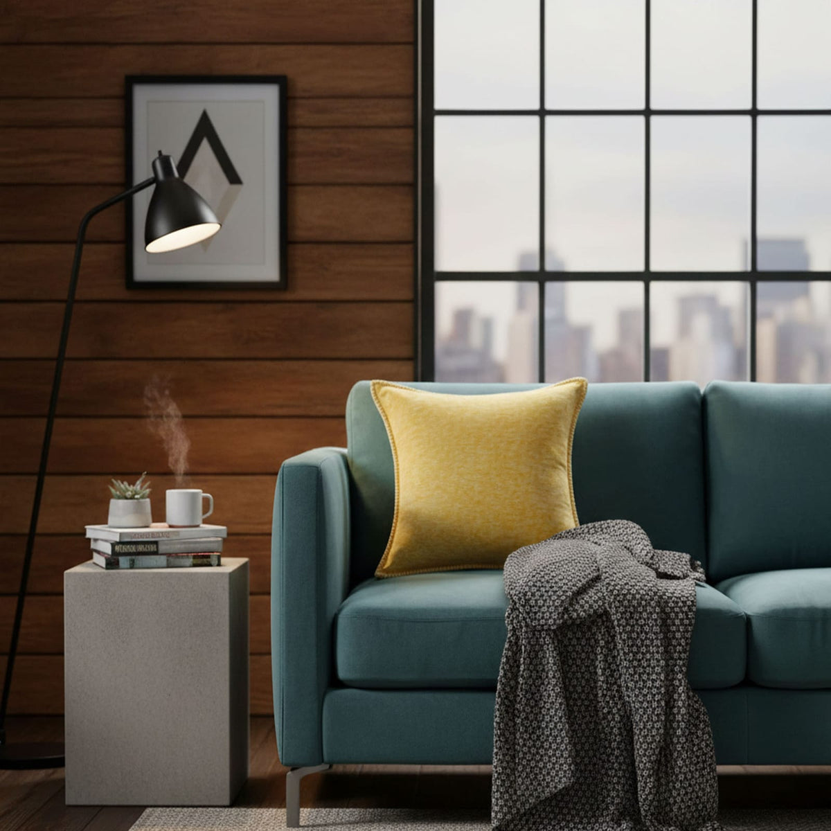 Textured Throw Pillow Set - 2 Yellow Polyester Pillows