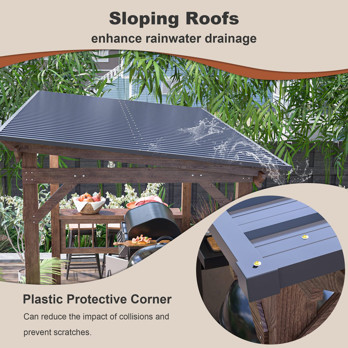 13' x 6.5' Wooden Pergola Grill Gazebo - Brown