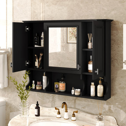 35'' Wall Mounted Bathroom Medicine Cabinet with Mirror - Black MDF