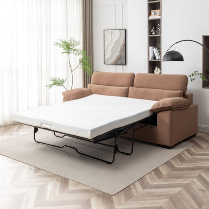 Living Room Convertible Queen Sofa Bed in Brown Polyester with Wooden Frame for