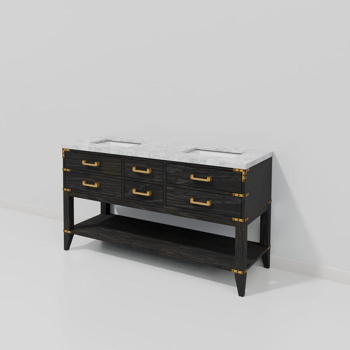 Black Oak Bath Vanity with Carrara Marble - 60" W for Bathroom