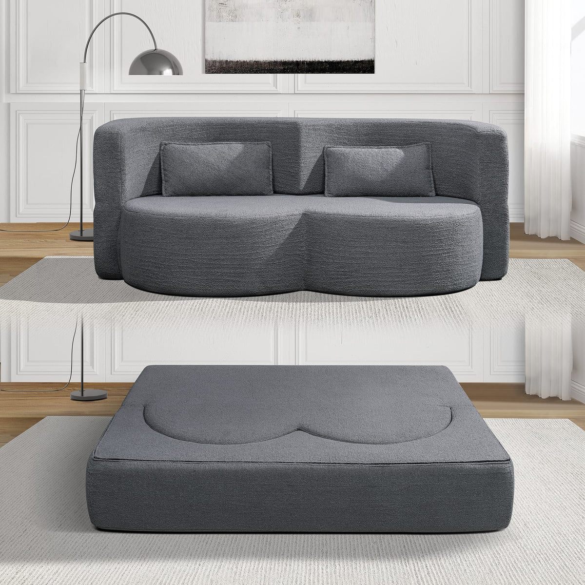 Light Grey Folding Sofa Bed - Space Saving Sleeper Futon for Living Room