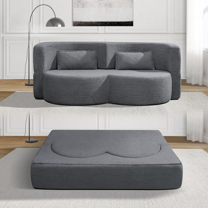 Light Grey Folding Sofa Bed - Space Saving Sleeper Futon for Living Room