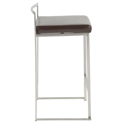 3 Brown Faux Leather Counter Stools - Stackable Dining Set