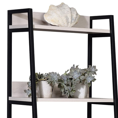 Natural & Black Ladder Bookshelf - 5 Tier Display Shelf