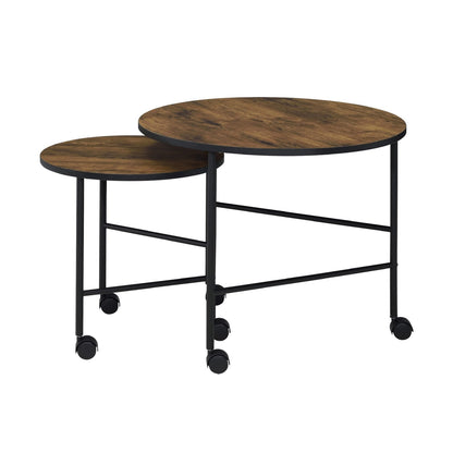 Vintage Oak Nesting Table Set - 2 Piece Set with Wheels
