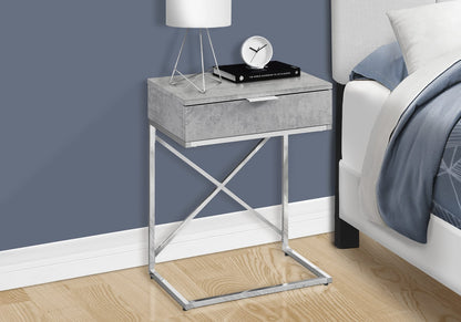 Grey Accent Table with Storage Drawer - Modern Side Table