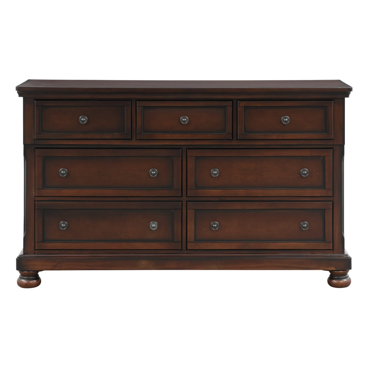7 Drawer Brown Wood Dresser - Classic Bedroom Furniture