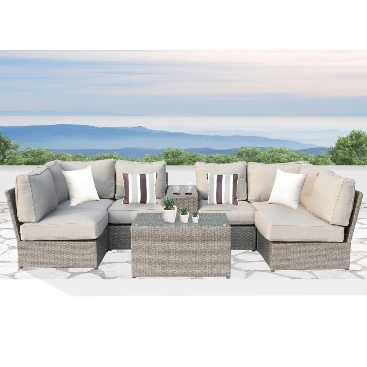 8-Piece Grey Wicker Patio Furniture Set - Pre-Assembled