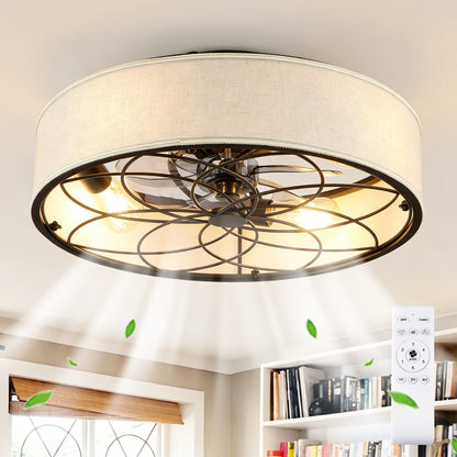 20 Inch Black Farmhouse Ceiling Fan with Lights - Remote Control