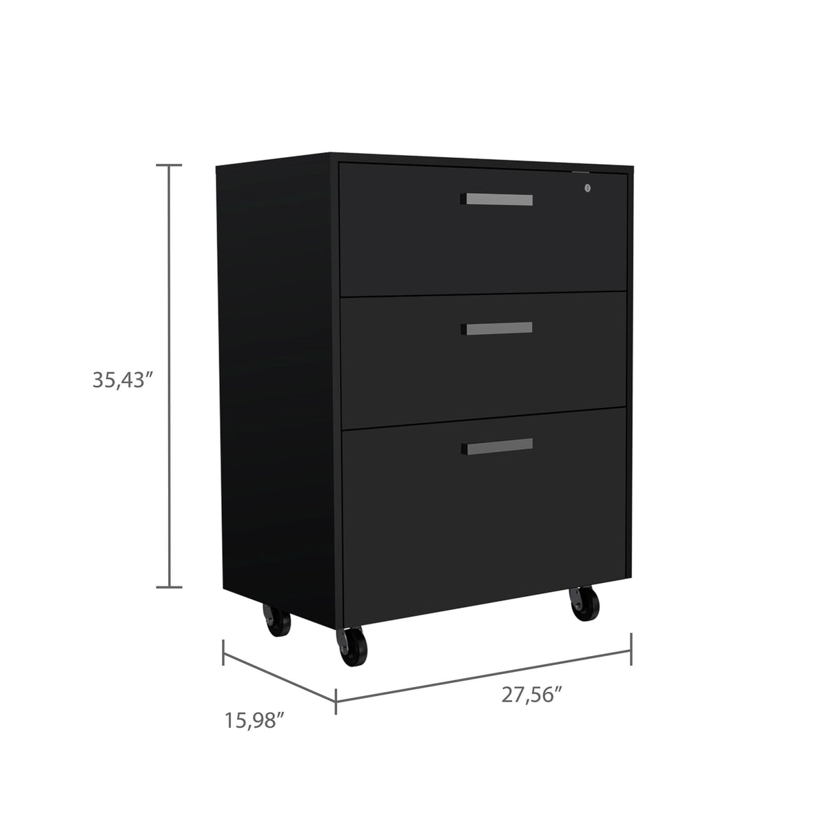 Black 3-Drawer Storage Cabinet - Modern Style for Living Room