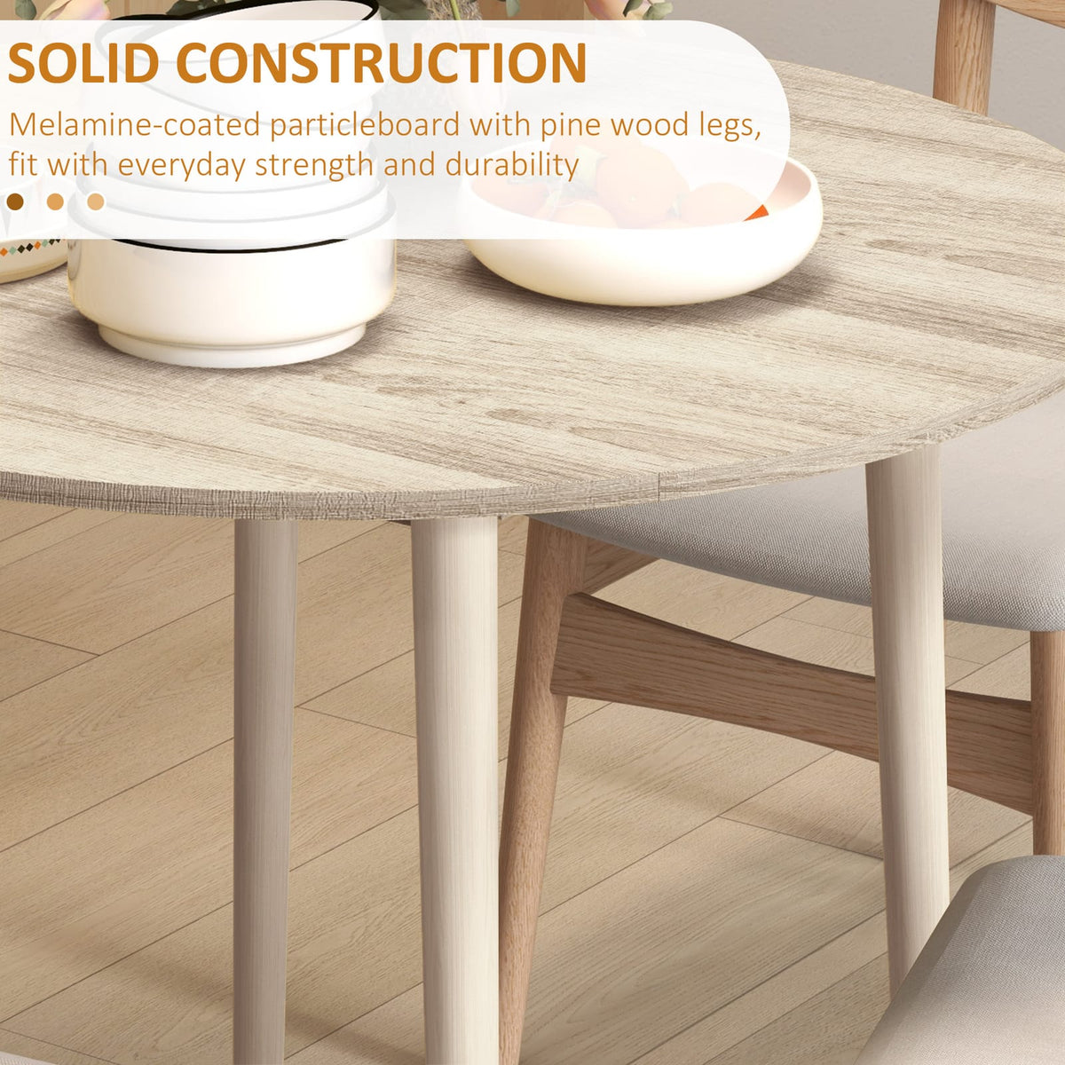 35 Inch Round Folding Drop Leaf Table - Oak MDF for Dining Room