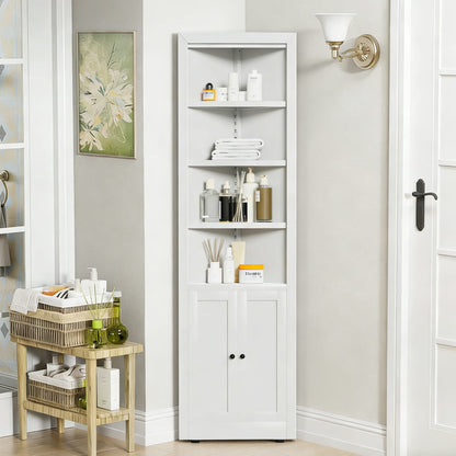 White Bathroom Storage Cabinet - 1 Door, 5 Shelves