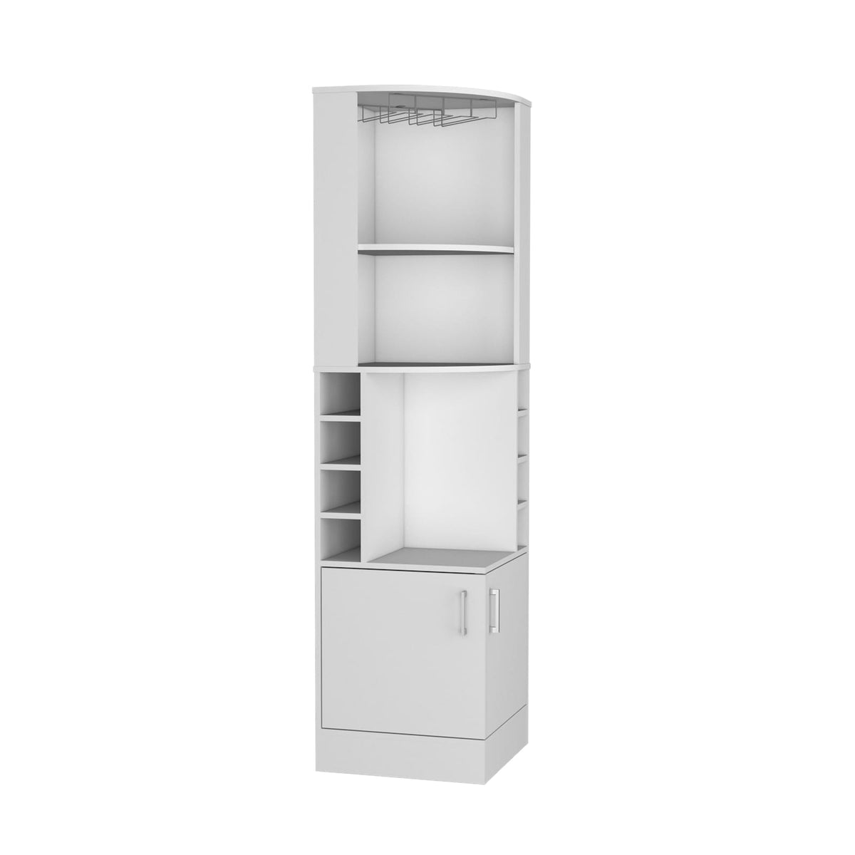 White Engineered Wood Corner Bar Cabinet - 8 Wine Racks