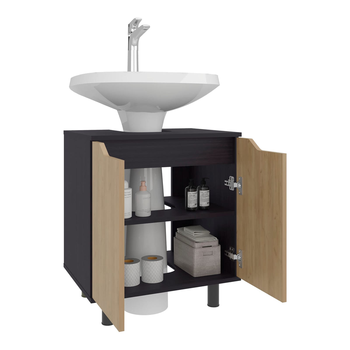 Multi-Colored Bathroom Vanity with Storage Shelves
