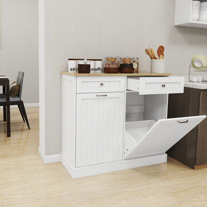 White MDF Trash Cabinet - 2 Drawers, Storage for 10 Gallon Cans