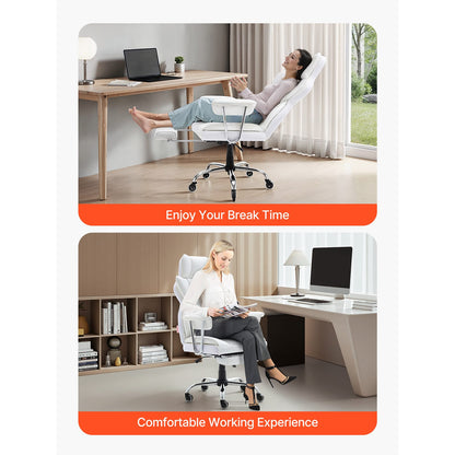 White Reclining Office Chair with Footrest - Ergonomic Support