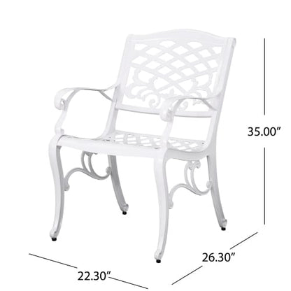 White Aluminium Outdoor Dining Set with Floral Lattice Design