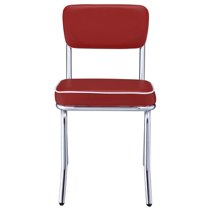 Red Faux Leather Dining Chairs with Chrome Frame for Modern Kitchen