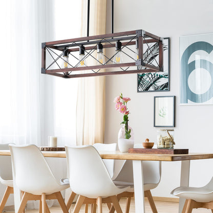 32" Red Wood Industrial Farmhouse Pendant Light - 5-Light Chandelier