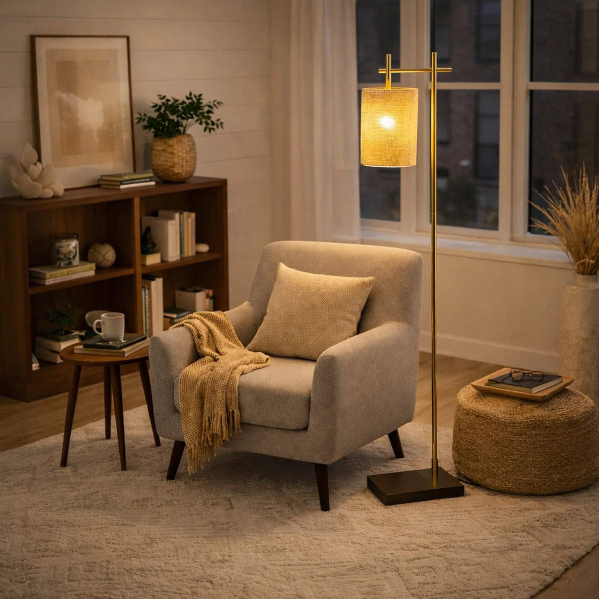 Tall Corner Floor Lamp - Gold Metal Standing Light