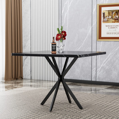 Square Dining Table - Black MDF Iron, 4-6 Person for Dining Room