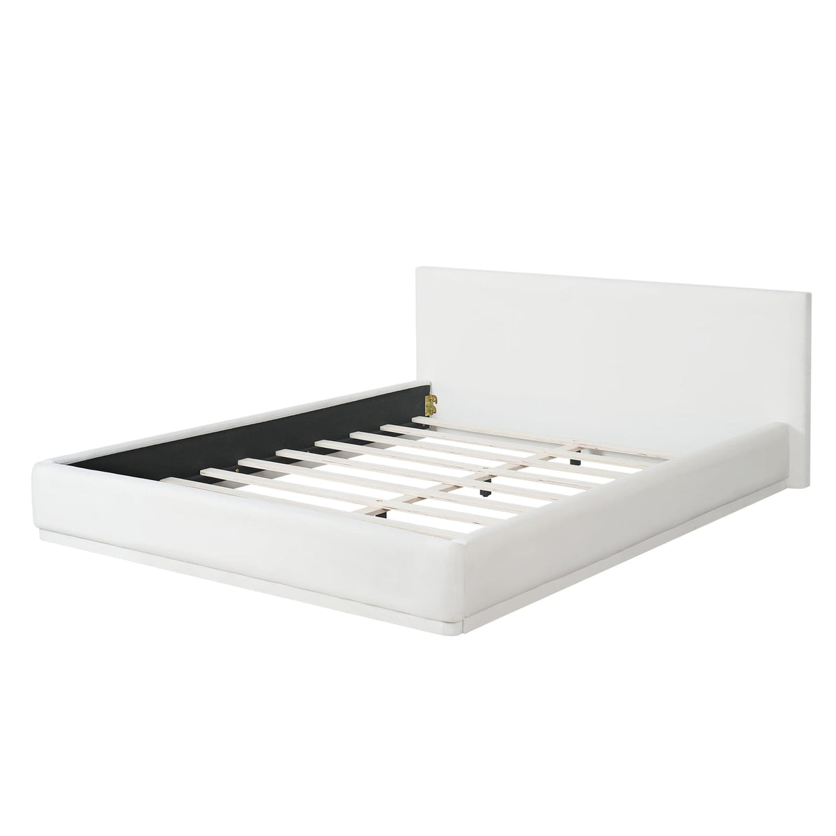 Soft White Velvet Upholstered Bed Queen Size - Wood Frame