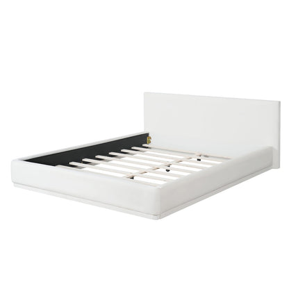 Soft White Velvet Upholstered Bed Queen Size - Wood Frame
