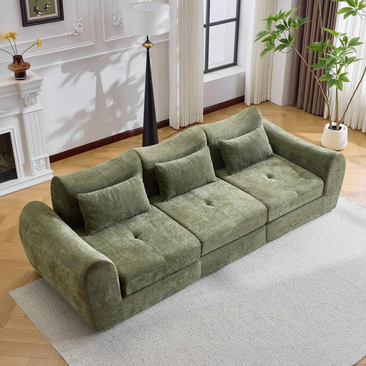 Green Chenille Modular Sofa - 101.58" Sofa Bed