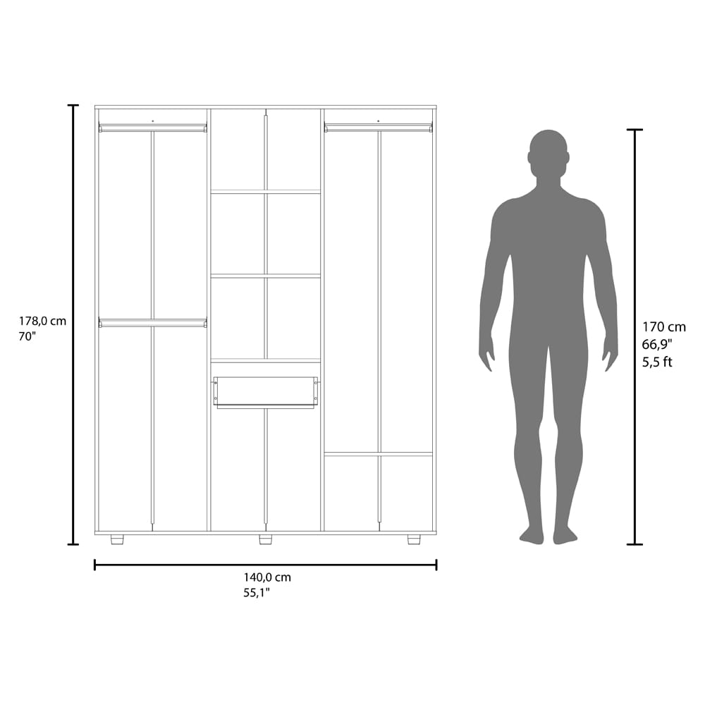 70" Light Oak Bedroom Dresser with Four Doors & Drawer