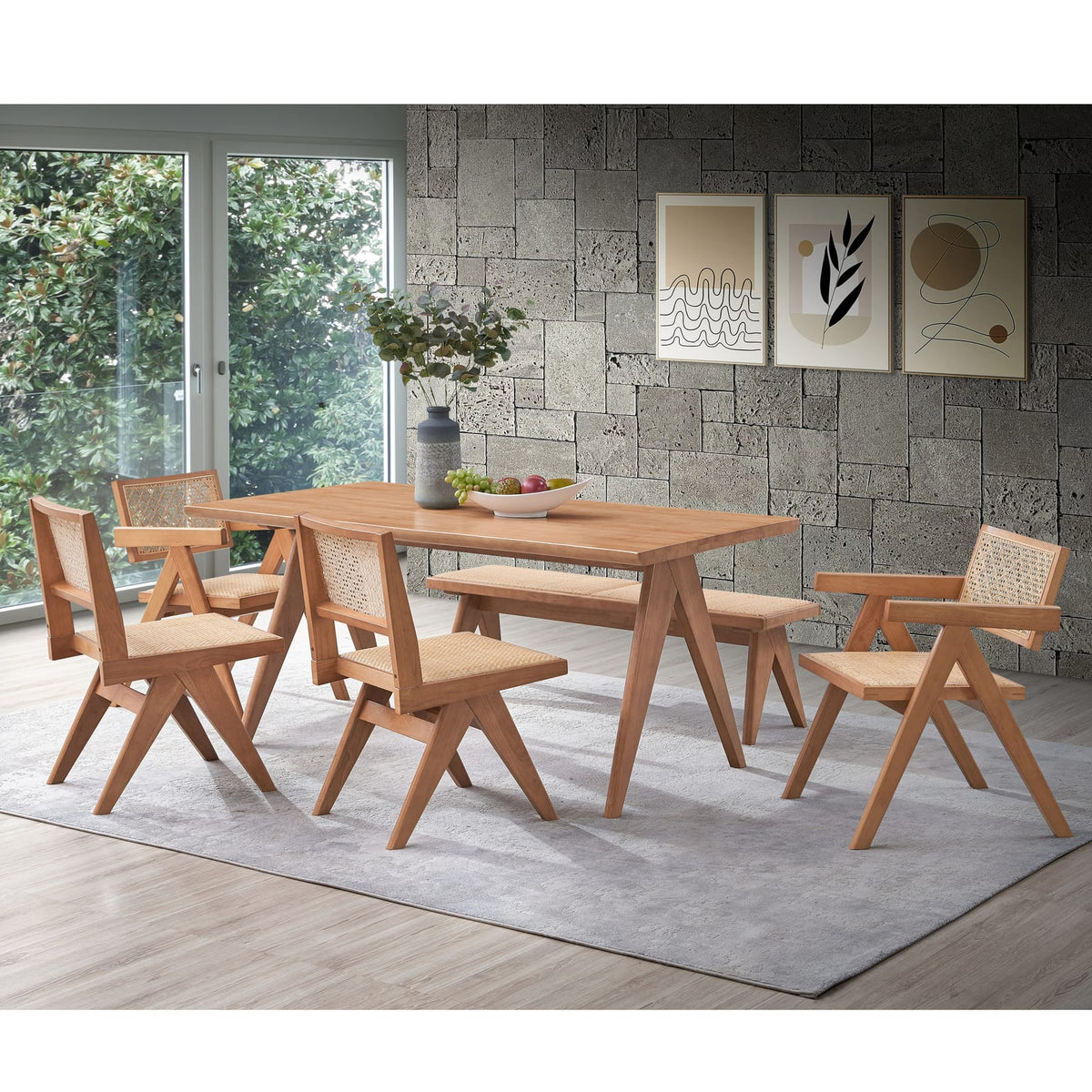 Beige and Natural Arm Chairs (Set of 2) - Mid-Century Modern Dining