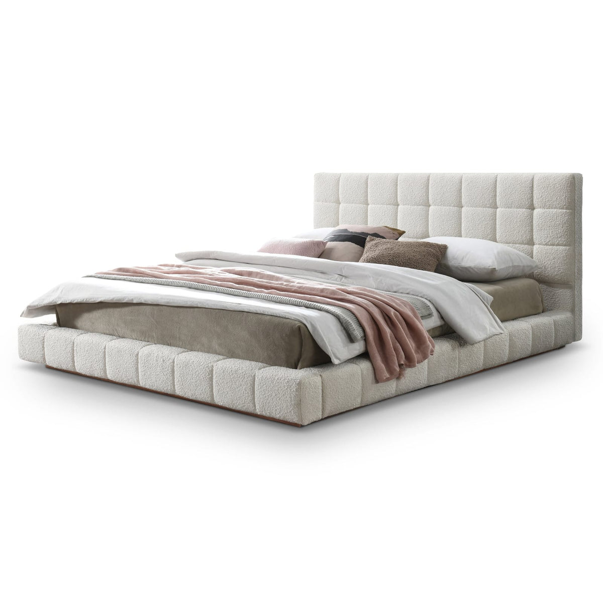 King Size Ivory Boucle Upholstered Bed Frame