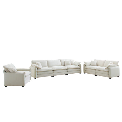6 Seat Beige Corduroy Sofa - Retro Sectional Sofa