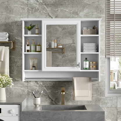36" White Wall Mounted Bathroom Cabinet with Mirror & Adjustable Shelves