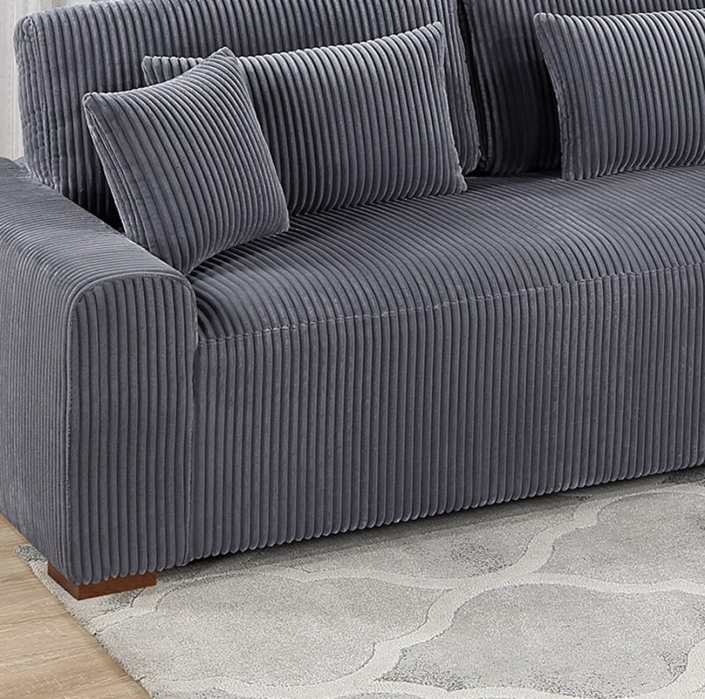 Dark Gray L-Shaped Sectional Sofa - 113" Corduroy for Living Room