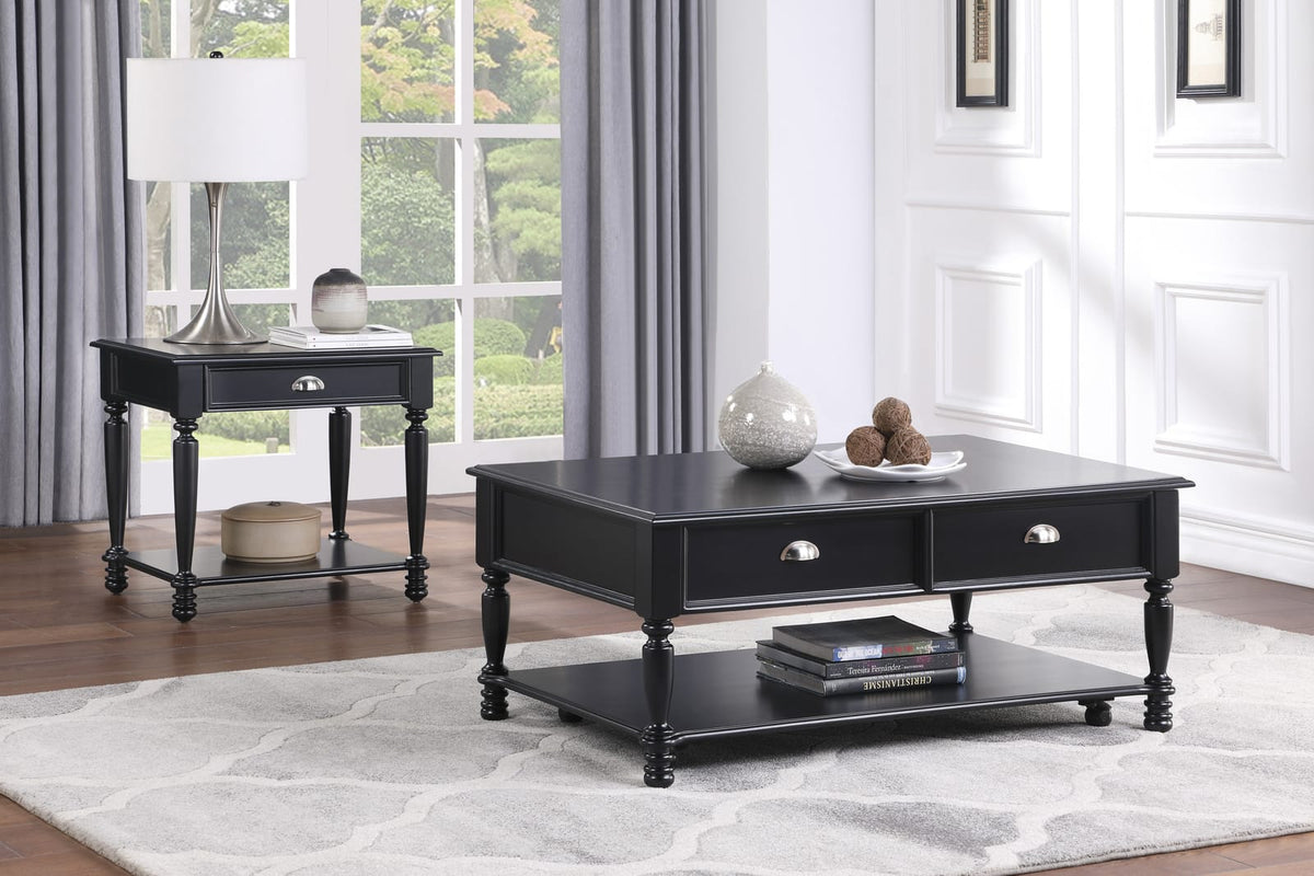 Black Rectangular End Table with Drawer - Classic Style
