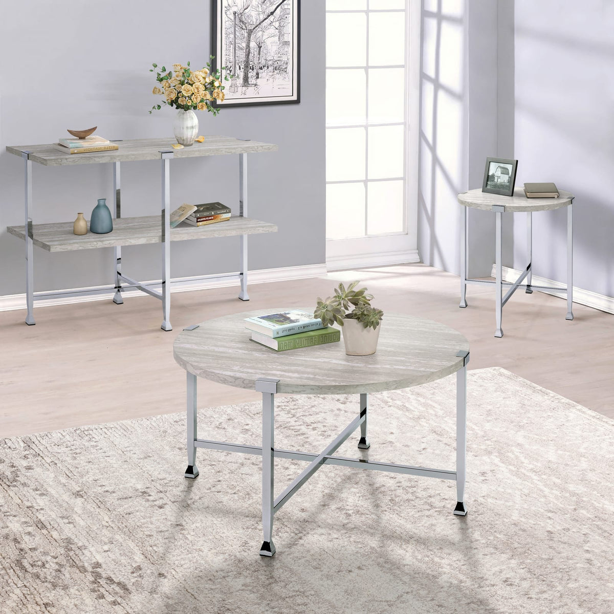 Round White Wood Metal End Table - 24.5" Diameter