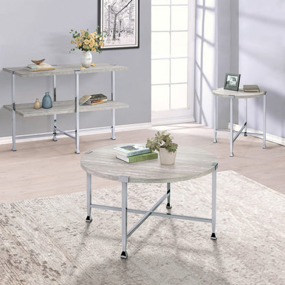 Round White Wood Metal End Table - 24.5" Diameter