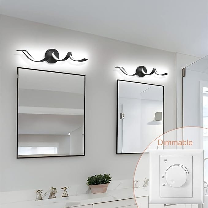 Black Metal Bathroom Light Fixture - Spiral LED Wall Sconce