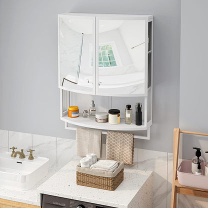 23.62" White Iron Mirror Cabinet - Double Door Storage for Living Room