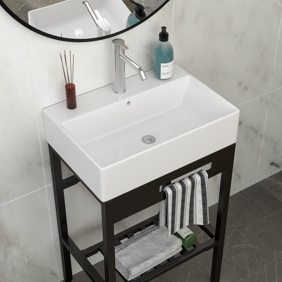 White Black Ceramic Bathroom Vanity Sink - Wall Mounted