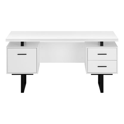 60" White Computer Desk with Storage Drawers