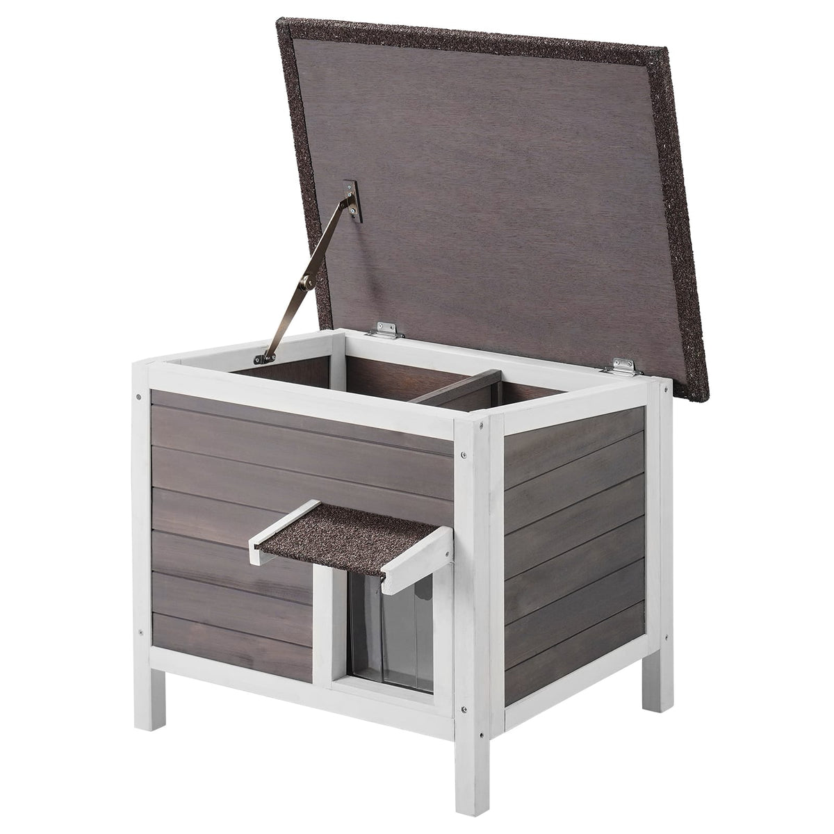 Outdoor Wooden Cat House - Feral Shelter with Roof & Flap