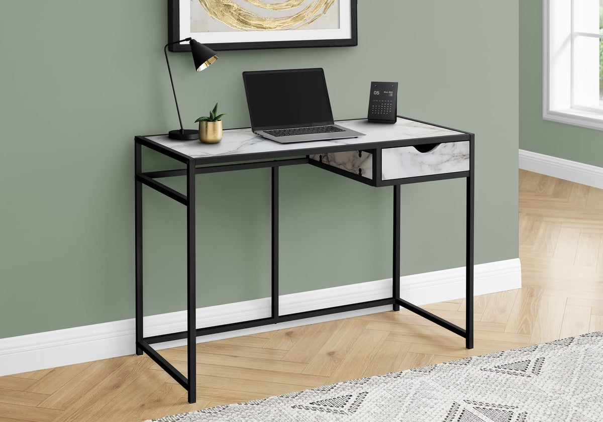 White Computer Desk with Storage Drawer - Compact Home Office Desk