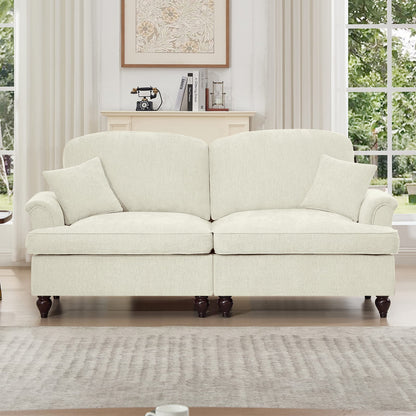 Two Seat Beige White Chenille Sofa Couch with Ruffles for Living Room